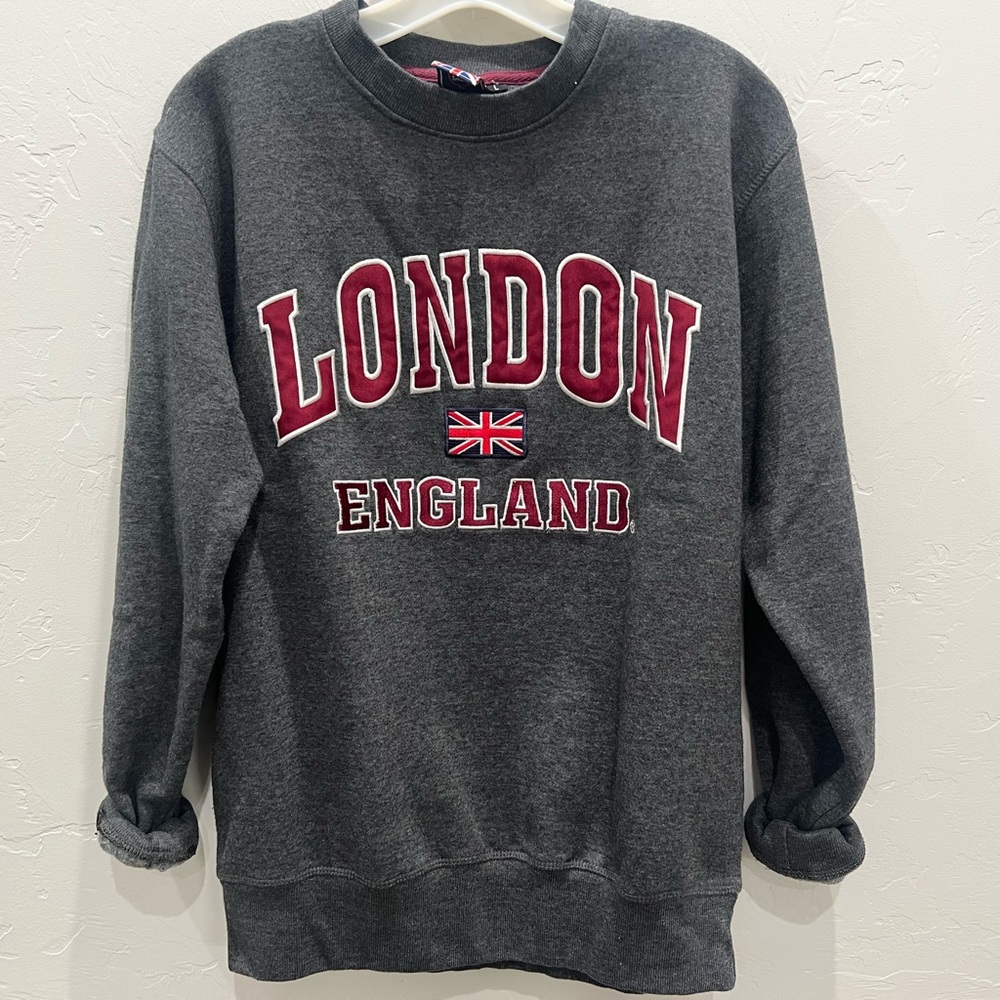 London England Embroidered GB Union Jack Flag Crew Neck Sweatshirt Men’s Size L